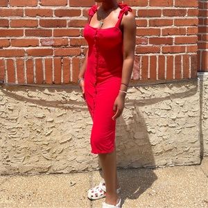 Forever 21, Red, comfortable fitting midi dress with ties on the shoulders.